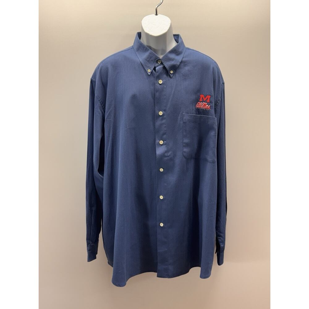 Ole Miss Vtg Button Down Blue Men’s Size 3X Club Colors 100% Cotton